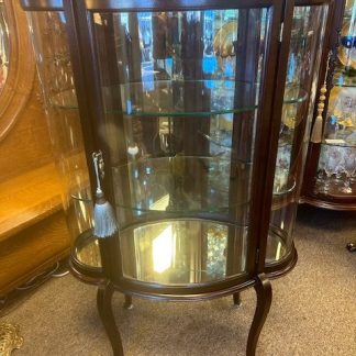 Mahogany Curved Glass Curio Cabinet   SOLD