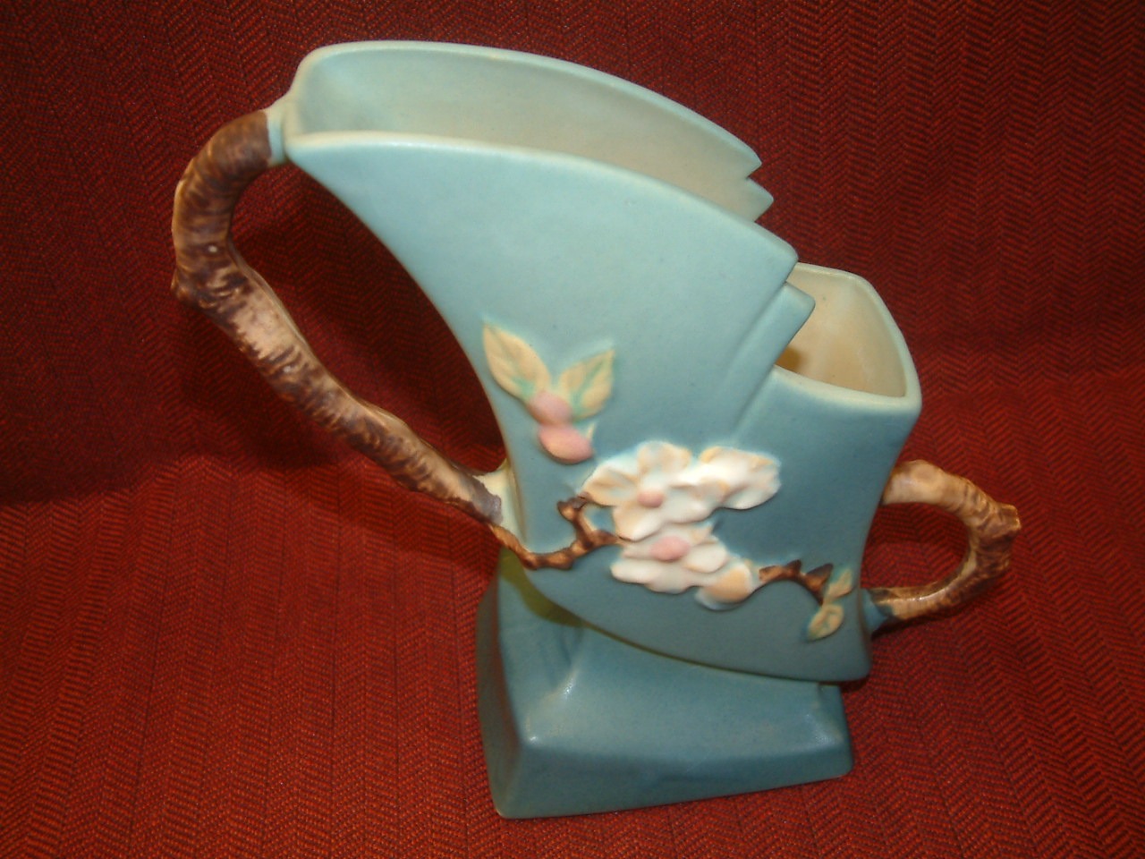 Roseville Apple Blossom Twig Handled Vase