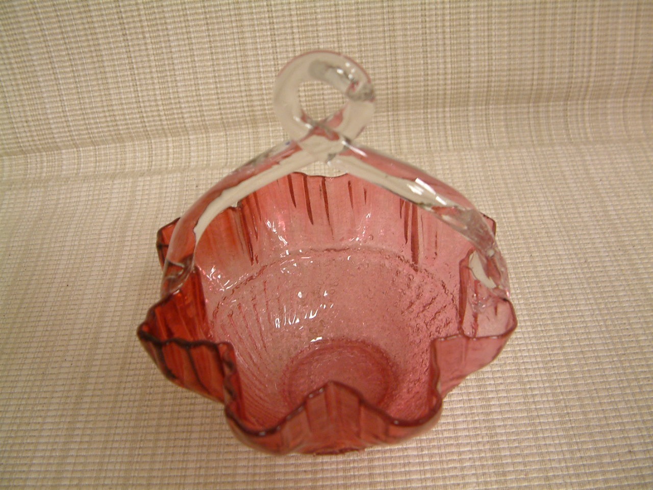 Victorian cranberry overshot basket