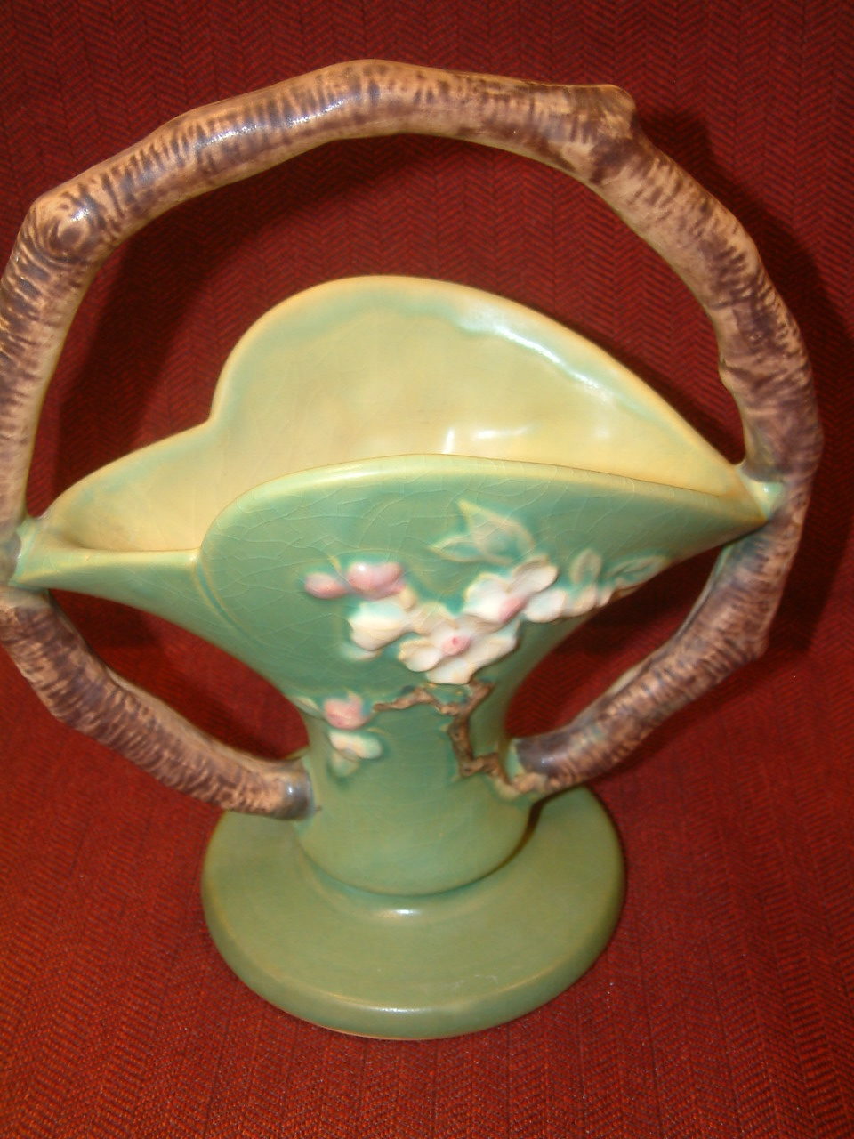Roseville Apple Blossom Twig Handled Vase