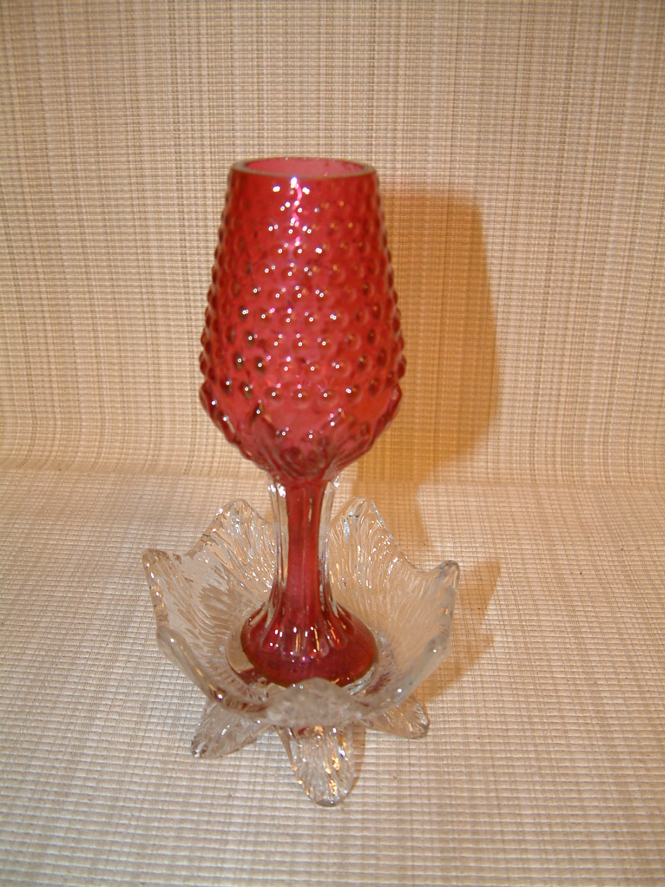 Cranberry Fancy Fluted Base Vase