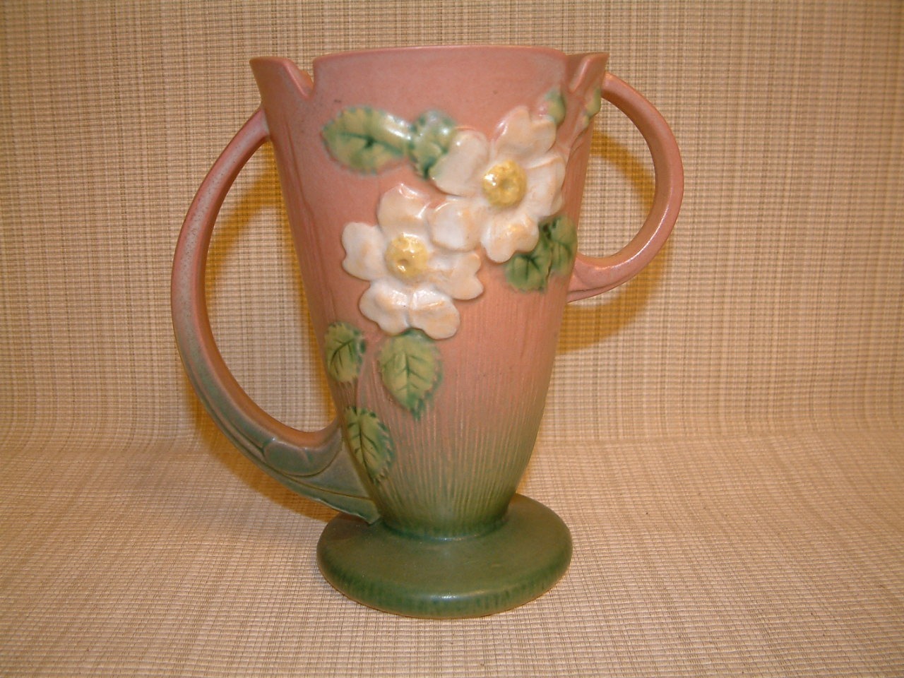 Roseville white rose vase