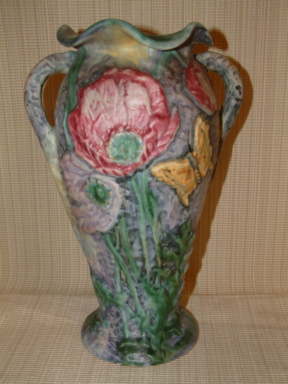 Weller Silvertone Tall Poppies Vase