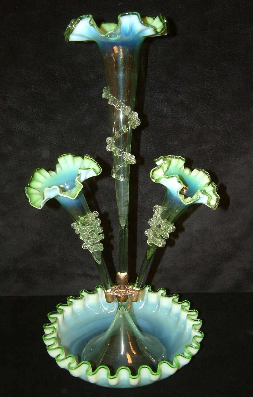 Victorian Green Opalescent Opalescent Epergne