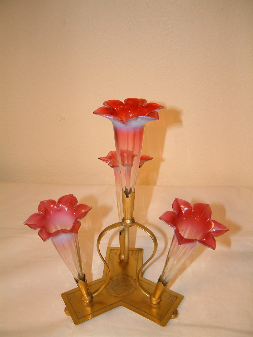Cranberry Opalescent to Vaseline 4 Flute Epergne
