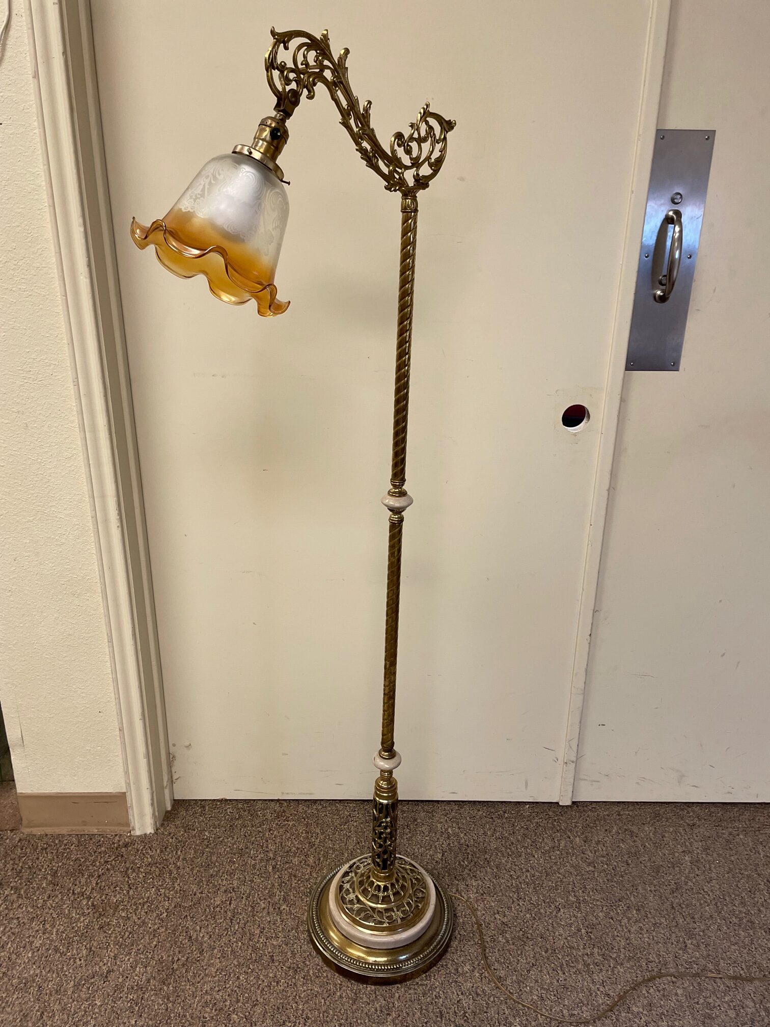 fancy webbed silver or brass floor lamp