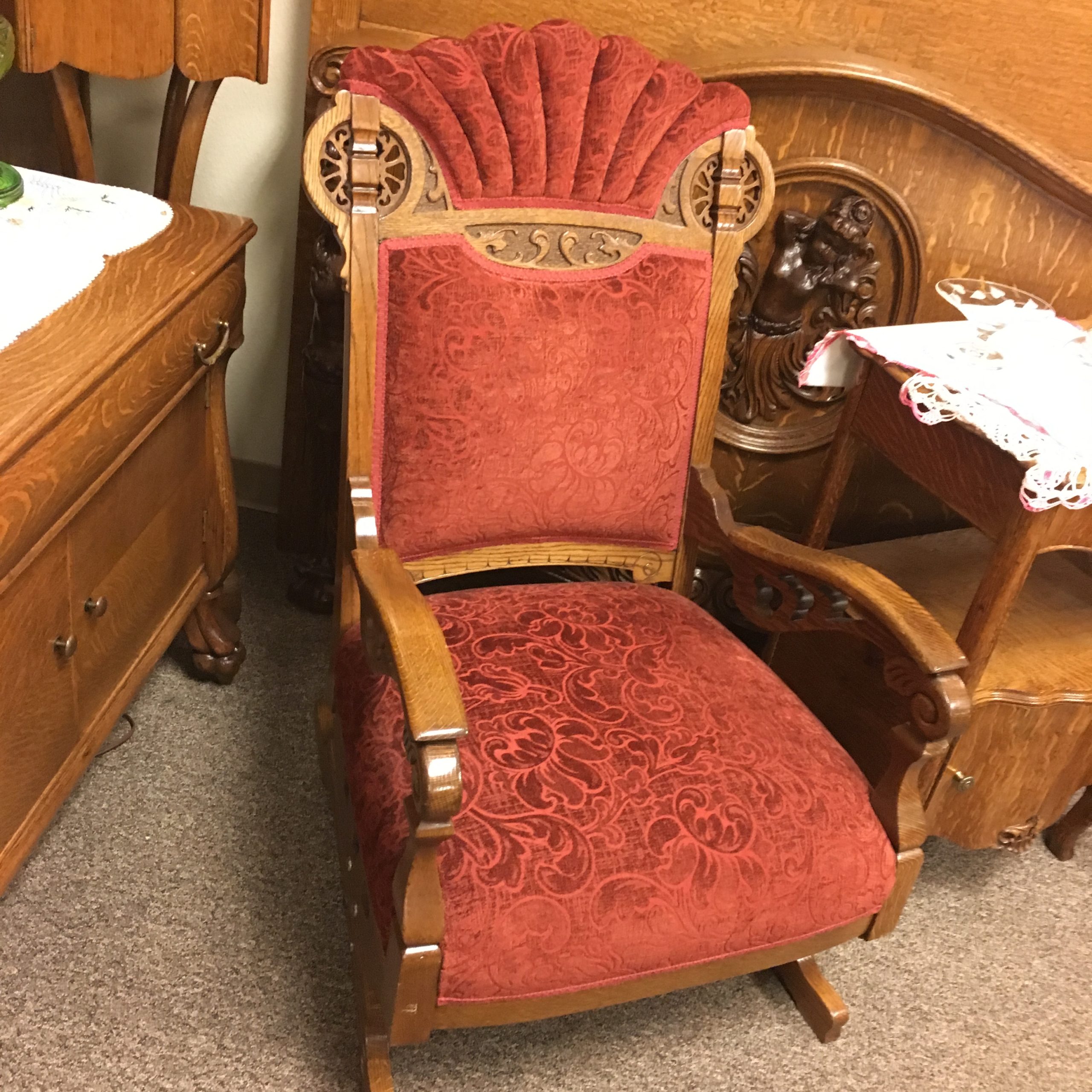 fancy victorian carved back platform rocking chair